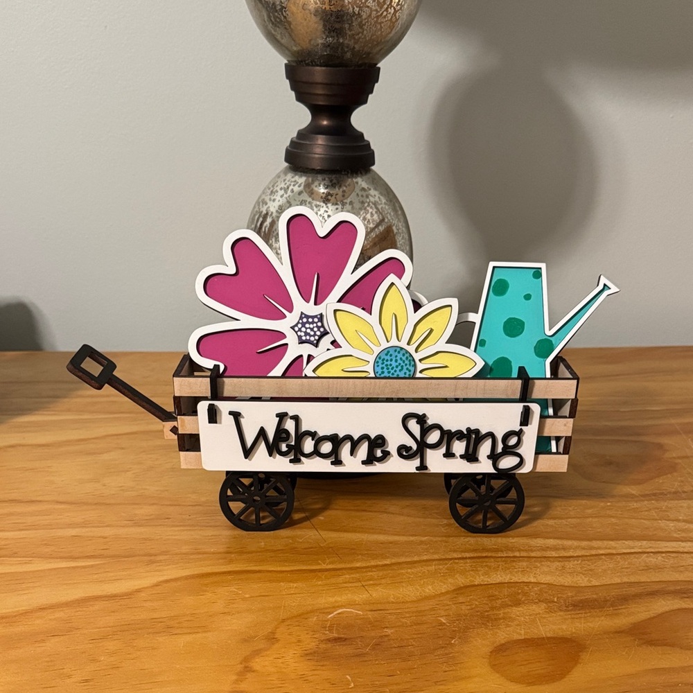 Mini Wooden Wagon Decor - Natural Wood with Black Wheels - Picture 4 of 4